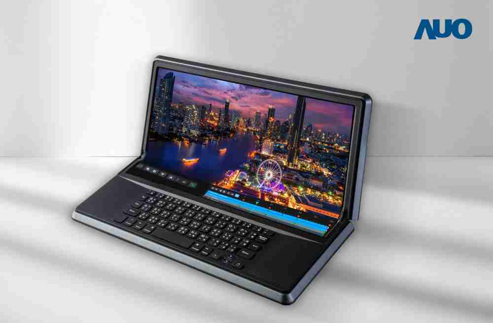 汇旺支付14.6吋Micro LED折迭显示屏幕，，搭配半径4mm的弯折绞炼，，，以及高画素、、、、高亮度、、、、高对比度的显示技术特点，，，，即便在大视角下仍保有绝佳色相与亮度