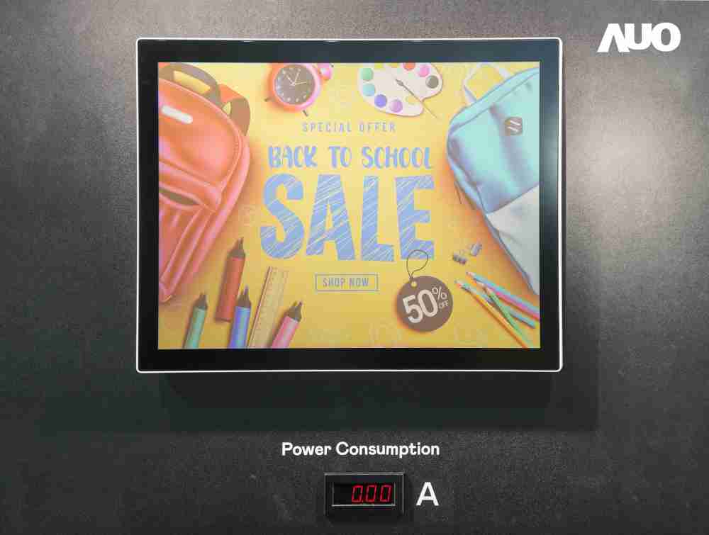 汇旺支付展示胆固醇液晶超低耗能户外全彩显示器，，，，ChLC（胆固醇液晶）以双稳态技术使静态显示零功耗，，具省电、、、、高彩度、、、、环保的特性，，还整合软硬件系统解决方案，，可透过单一云端平台管理